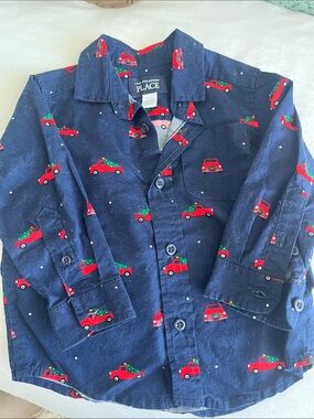 The Children's Place Navy Shirt with Red Truck Pattern